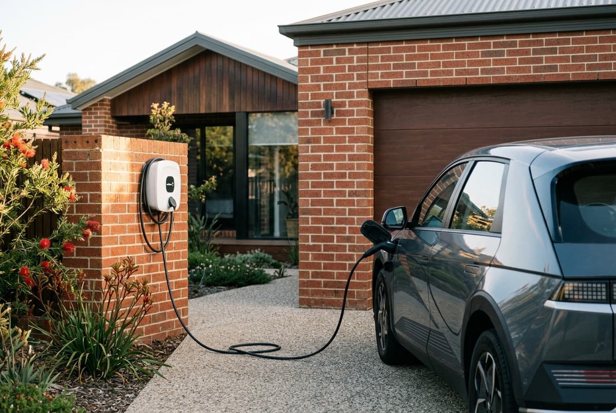 Wall-mounted EV charger installed in a garage